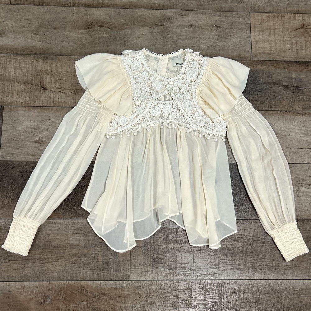 Isabel Marant Rokia cutout crochet trimmed silk blouse in cream - Picture 3 of 8